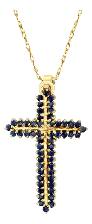 Natural Sapphire Yellow Gold Cross 16"
