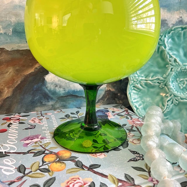 Mid 20th Century Oversized MidCentury Lime Green Italian Art Glass Brandy Snifter For Sale - Image 5 of 8