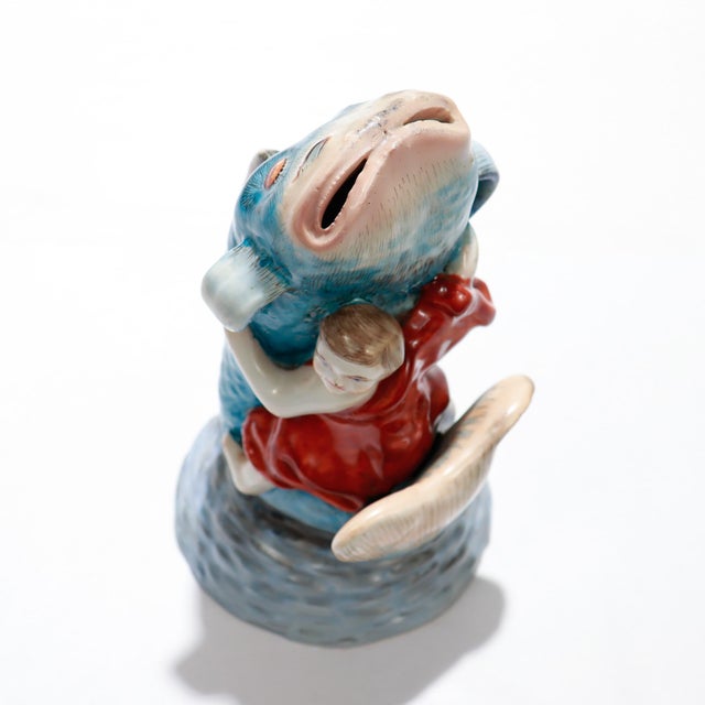 Antique Japanese Okimono Porcelain Figurine of Kintaro For Sale In Philadelphia - Image 6 of 16
