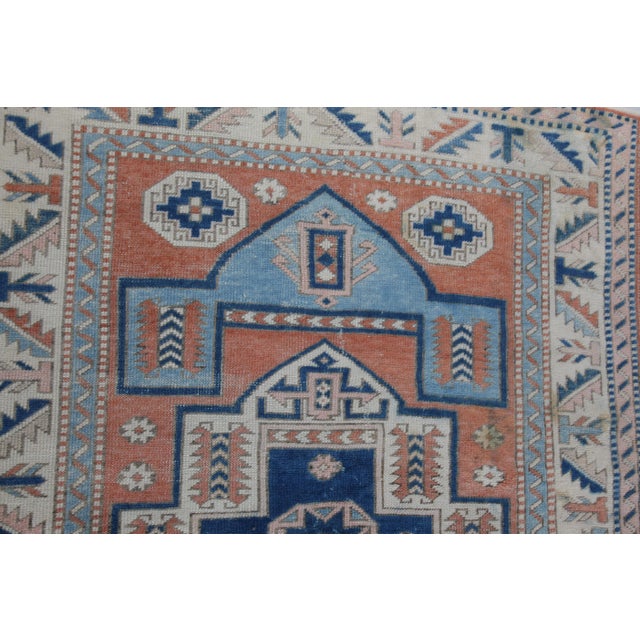 Mid 20th Century Vintage Tribal Wool Rug With Bold Geometric Medallion in Rust & Indigo -3' 10'' X 5' 1'' For Sale - Image 5 of 11