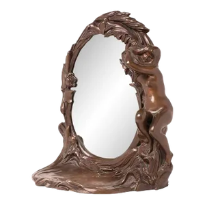 French Art Nouveau Bronze Table Top Mirror W/ Nude Female -C.1920s