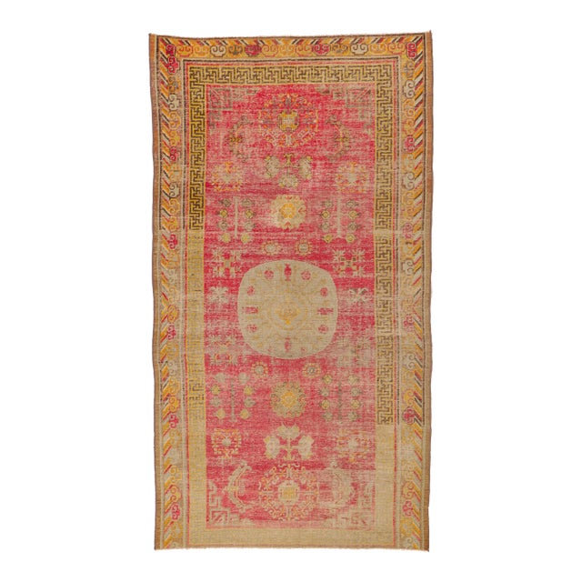 Distressed Vintage Turkish Khotan Rug - 04'08 X 08'06 For Sale