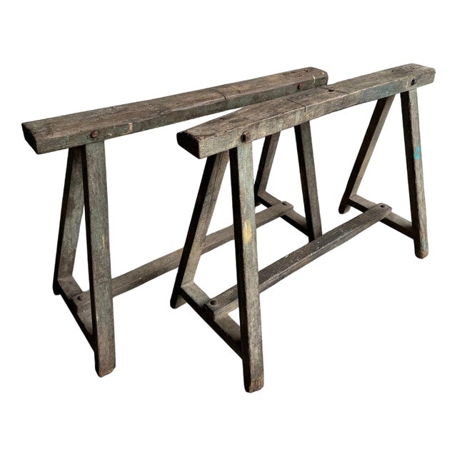 Industrial Wooden Trestles, 1940s, Set of 2 For Sale