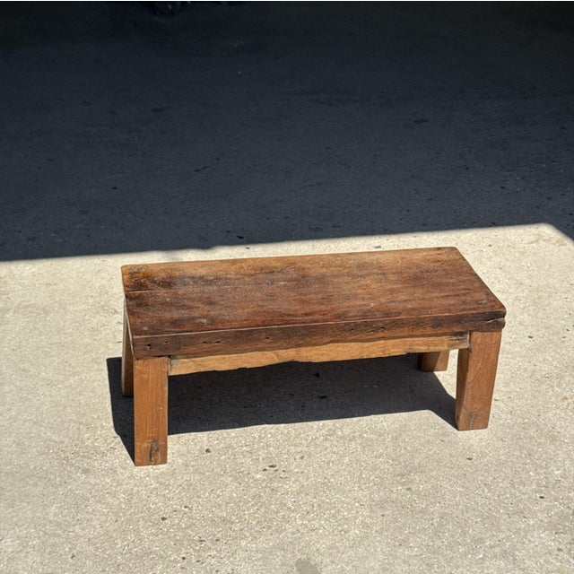 Wood Small Antique Rectangular Four-Legged Teak Bench, Indonesia, 1980s For Sale - Image 7 of 18