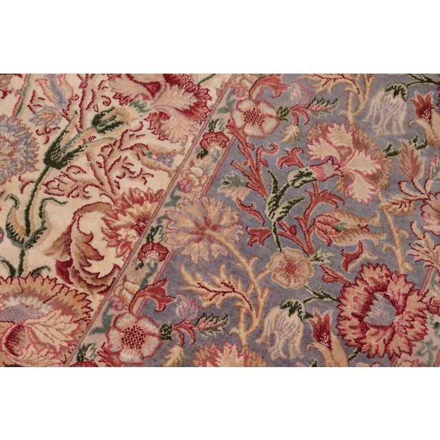 Shabby Chic 1990's Floral Pak-Persian Ivory/Blue Wool Rug - 9'0'' X 11'11'' For Sale In New York - Image 6 of 9