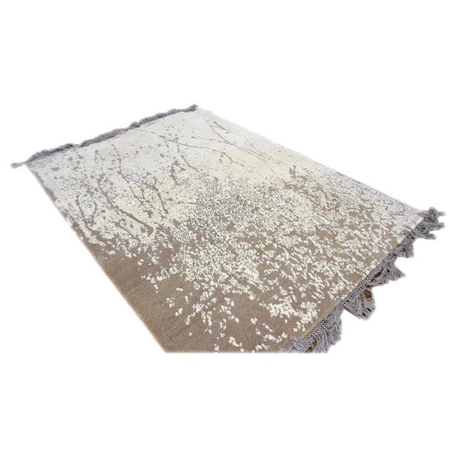 Modern Nepalese Modern Wool, Hemp & Silk 4x6 Grey, Taupe & Ivory Handmade Area Rug #1143788 For Sale - Image 3 of 7