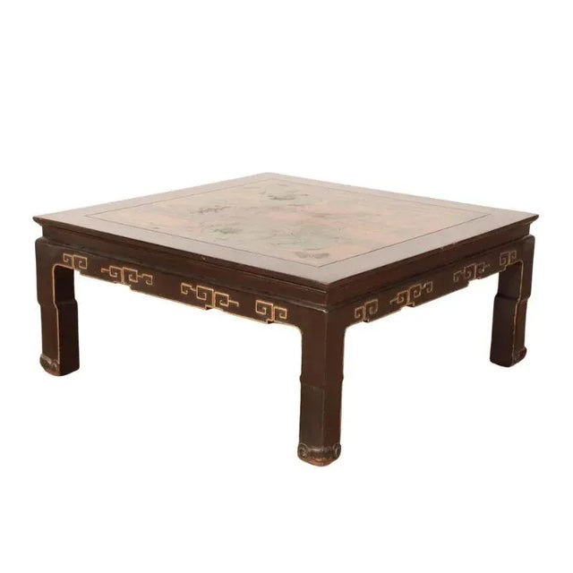 Chinese Chinese Ebonized and Gilt Pond Scene Coffee Table For Sale - Image 3 of 4