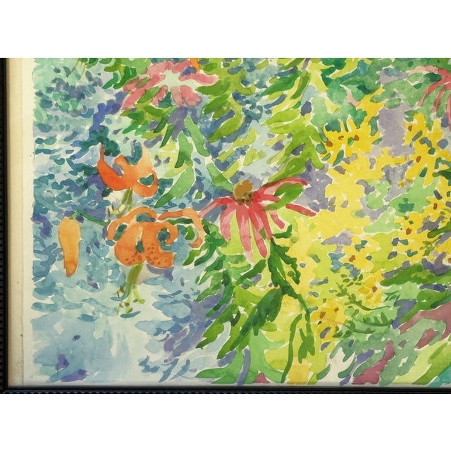 Late 20th Century Original Framed Vibrant 'Field of Flowers' Watercolor Painting For Sale - Image 5 of 15