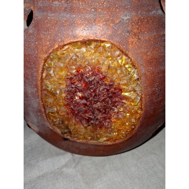 Brutalist Lamp in Glazed Ceramic with Glass Inclusions, 1970s For Sale - Image 3 of 6