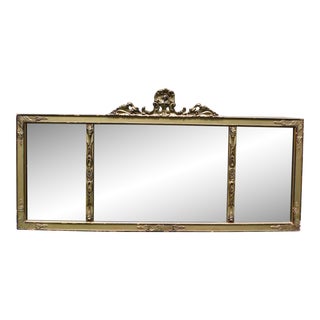 Vintage Etched 3 Panel Triptych Tripart Gold Gilt Gesso Buffet Mantle Mirror For Sale