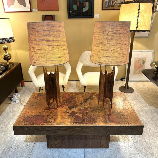 Brutalist Coffee Table with Etched Copper Top attributed to Bernhard Rohne, 1960s For Sale - Image 3 of 12