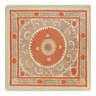 Suzani Tablecover – Terracotta & Beige Boho Textile For Sale