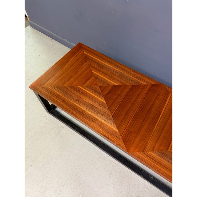 1970s Founders Mid-Century Modern Walnut Parquetry Coffee Table With Black Wood Base For Sale - Image 12 of 13