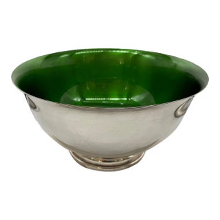 Vintage Mid Century Wallace Unused 9109 Silverplate Bowl With Bright Green Interior For Sale