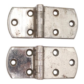 Pair of Vintage Nickel Plated Brass Offset Ice Box Hinges For Sale