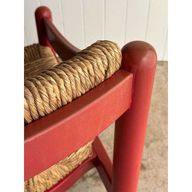 Pair of Vintage Red Lacquered Rush Lounge Chairs, Attributed to Vico Magistretti For Sale - Image 15 of 18