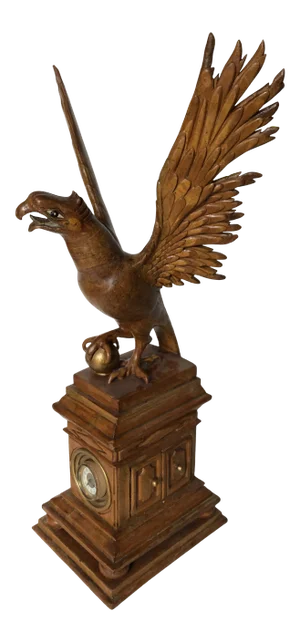 Arts & Crafts Era Carved Eagle Sculpture With Inset Clock