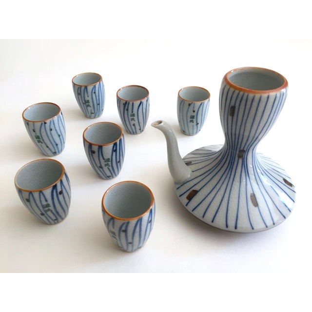 Vintage Mid Century Modernist Japan Indigo Blue Stripe Craquelure