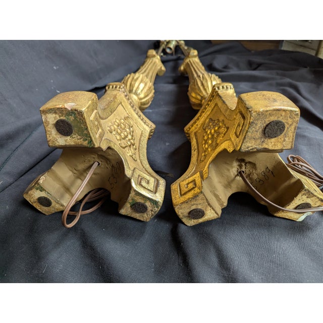 Mid 20th Century Pair of Gilt Terracotta Candlestick Lamps For Sale - Image 5 of 5