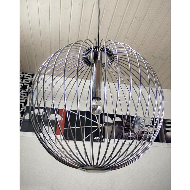 Lightolier Italian Chrome Pendant Light, 1960s For Sale - Image 4 of 8