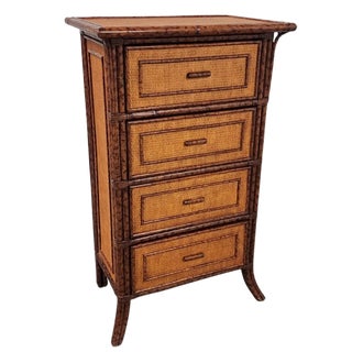 Vintage Late 20th Century Faux Bamboo & Rattan Chest of Drawers For Sale