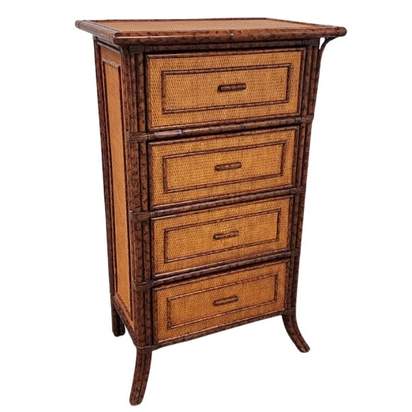Vintage Late 20th Century Faux Bamboo & Rattan Chest of Drawers For Sale