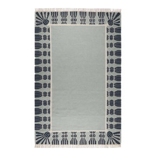 Part & Parcel Goods Wool Tassel Rug, 15' x 20', Sky Blue, Navy and Eggshell For Sale