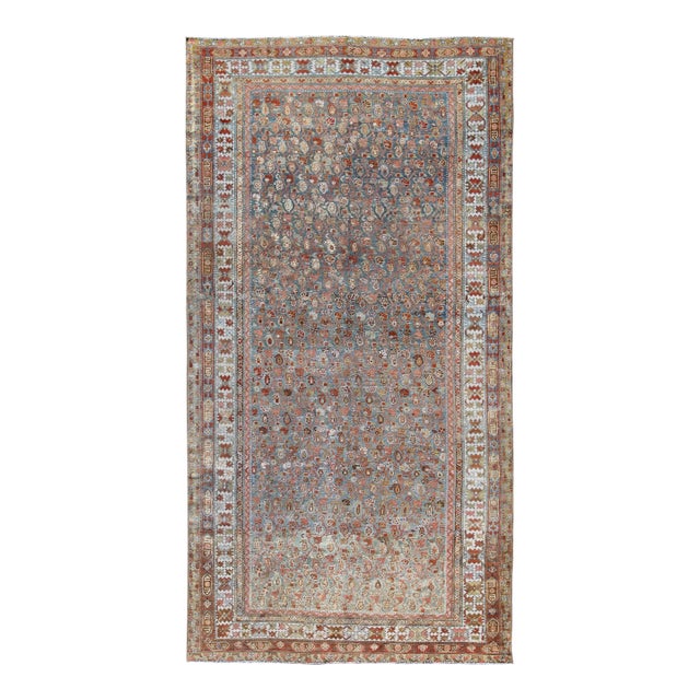 Antique Persian Malayer Rug With All-Over Design in Gray, Blue, Red & Ivory 6'11 X 13'4 For Sale
