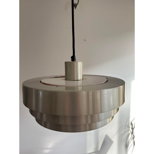 Tiered Aluminum Pendant Lamp with Glass Diffuser, Denmark, 1970s For Sale - Image 10 of 13