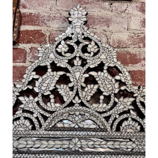 Vintage White Mother of Pearl Inlaid Middle Eastern Mirror Frame For Sale - Image 4 of 4