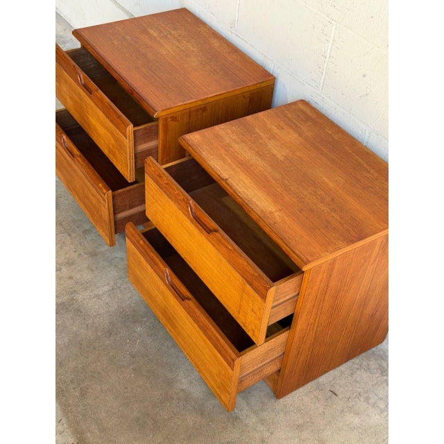 1970s Teak Nightstands Set of 2 Bedside Tables Two Drawer Denmark Mid-Century Modern 1970s For Sale - Image 5 of 10