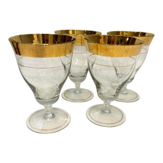 Vintage Dorothy Thorpe Style Goblets With Triple Gold Bands - A Set of 4 For Sale