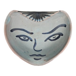 Vintage Ceramic Face Trinket Dish, Signed For Sale