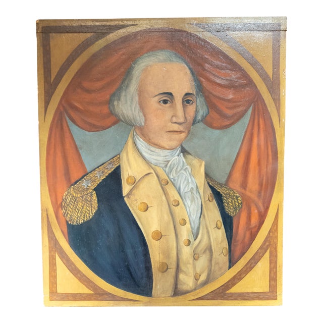 Early 20th Century Naive Folk Art Portrait Painting of General George Washington For Sale