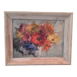 Mid Century Still Life Floral Painting Signed For Sale