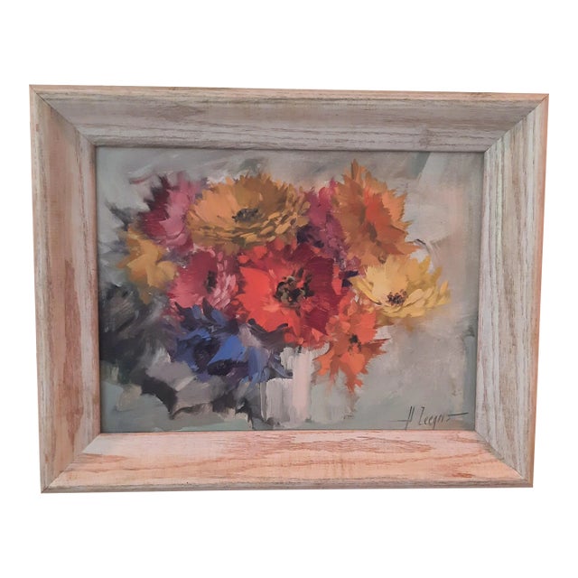 Mid Century Still Life Floral Painting Signed For Sale