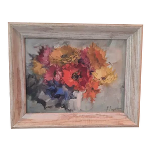 Mid Century Still Life Floral Painting Signed