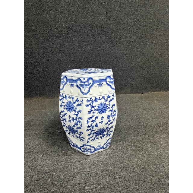 Chinese Blue & White Porcelain Hexagonal Garden Stool For Sale - Image 4 of 8