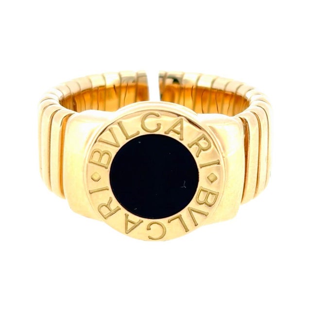 2000 - 2009 Bvlgari 18k Yellow Gold Black Onyx Tubogas Ring For Sale - Image 5 of 10