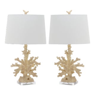 Coral Replica 28.5 Inch H Table Lamp in Cream - a Pair For Sale
