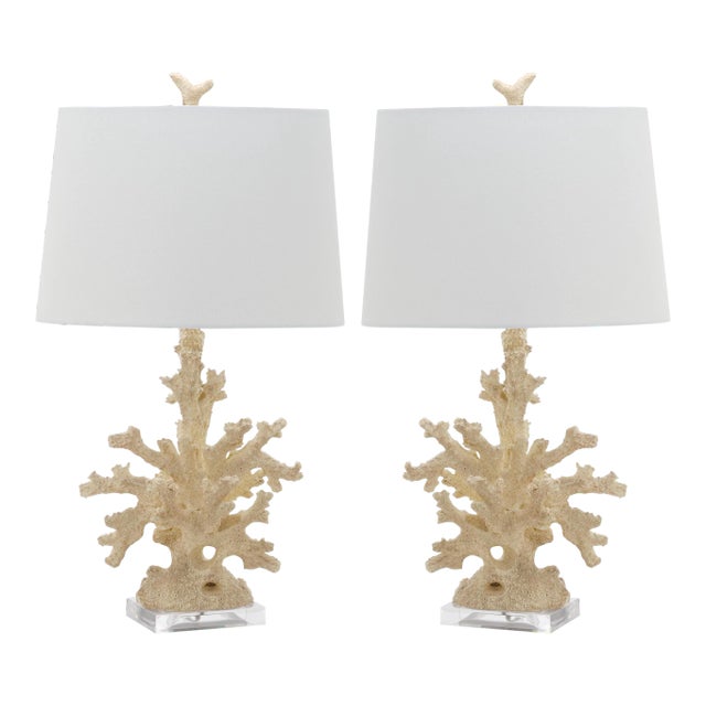 Coral Replica 28.5 Inch H Table Lamp in Cream - a Pair For Sale