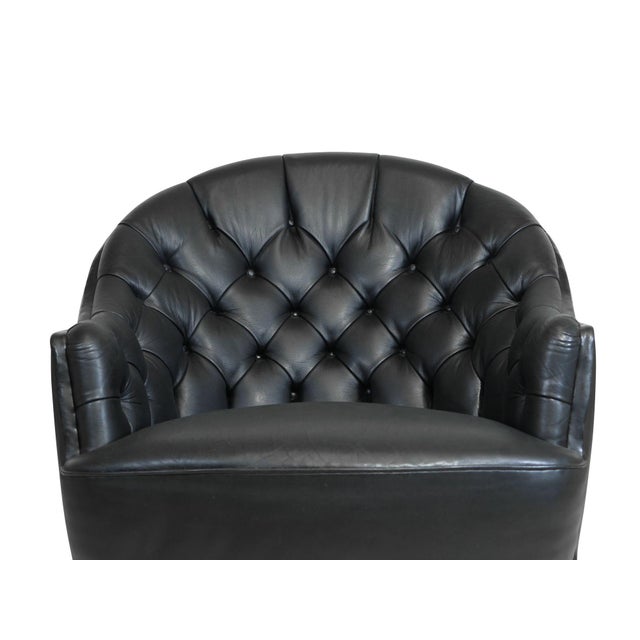 Mid-Century Modern Mid 20th Century Pair of Sculptural Danish Club Chairs in Black Leather Attributed to Georg Kofoed For Sale - Image 3 of 14