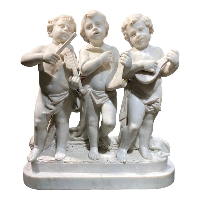Putti Musicians Marble Sculpture For Sale