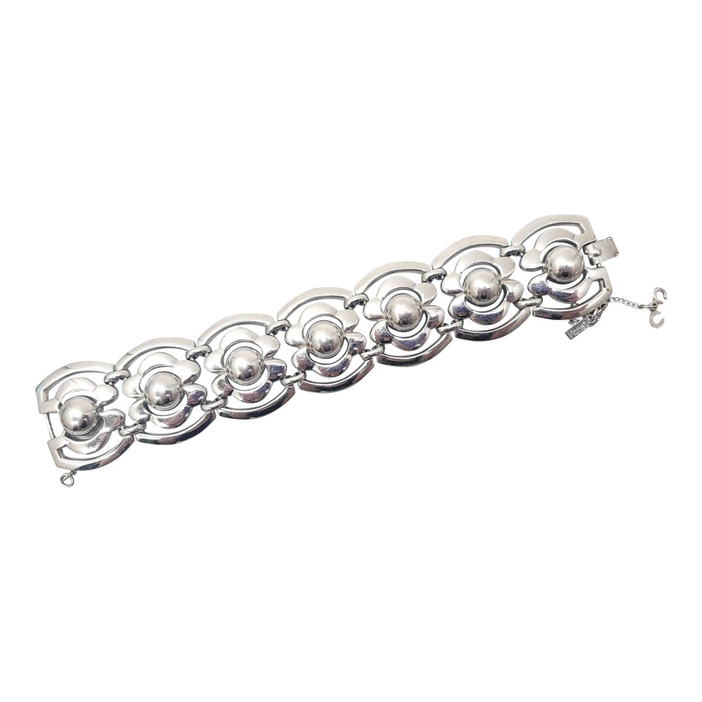 Bracelet Manchette Moderniste Vintage - Métal Couleur Canon De Fusil Et Résine Imitation écaille