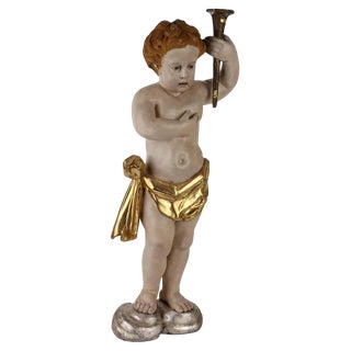 Wooden Putto Torch Holder For Sale