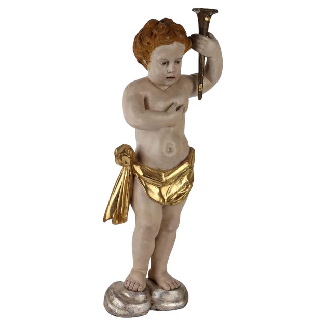 Wooden Putto Torch Holder For Sale
