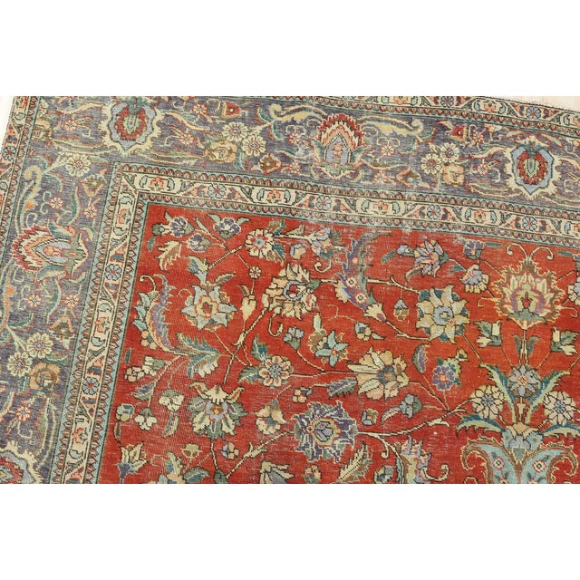 Textile Tabriz Rug 9’7” X 10’10” Red Wool Vintage Distressed Hand-Knotted Carpet For Sale - Image 7 of 15