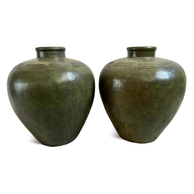 Early 20th Century Antique Moss Green Ceramic Vase For Sale - Image 5 of 9