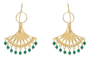 Bohemian Style Jade Sunburst Dangle Earrings, A Pair