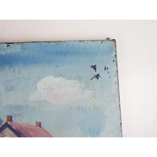 Early 20th Century Distressed Farmhouse Landscape Painting For Sale - Image 4 of 7